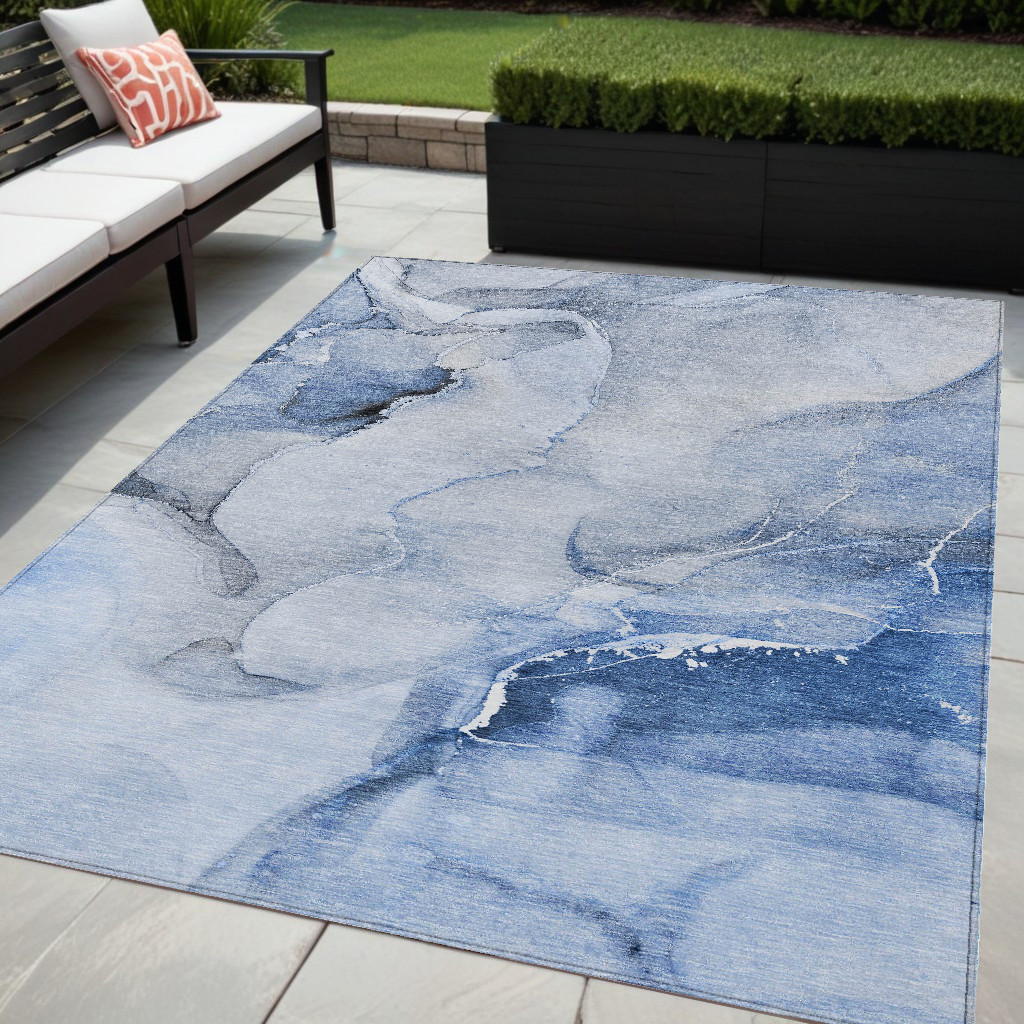 Abstract Blue & Gray Area Rug - 5 x 8 ft - Washable & Stain Resistant