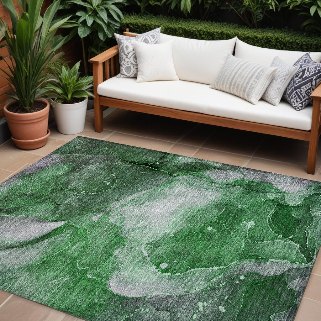 560508 9 x 12 ft. Emerald Abstract Washable Non Skid Indoor Outdoor Rectangle Machine Woven Area Rug