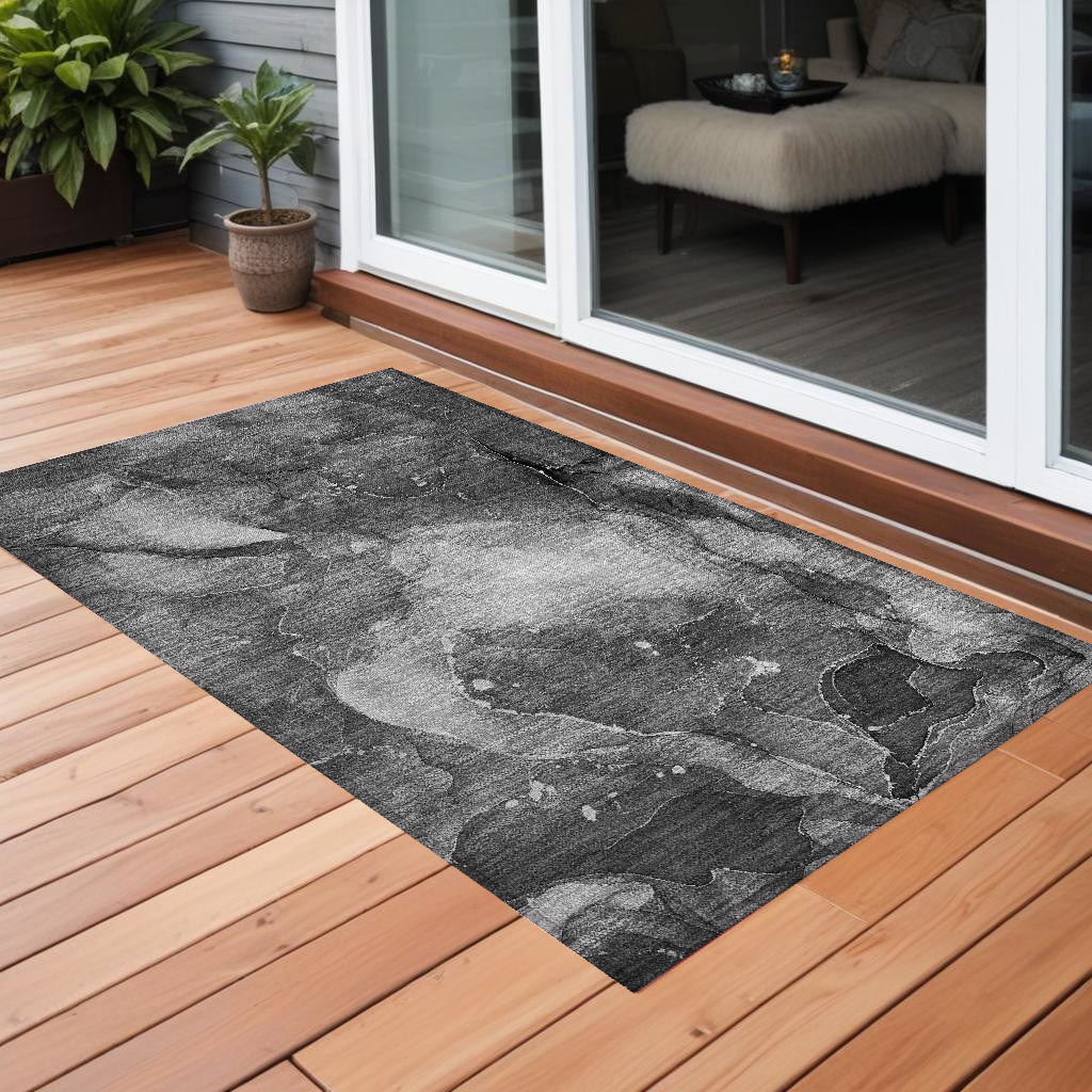Gray Abstract Washable Non-Skid Area Rug - 2 x 3 ft - Stain Resistant
