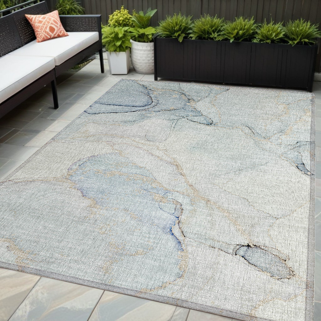 560559 5 x 8 ft. Beige & Blue Abstract Washable Non Skid Indoor Outdoor Rectangle Machine Woven Area Rug