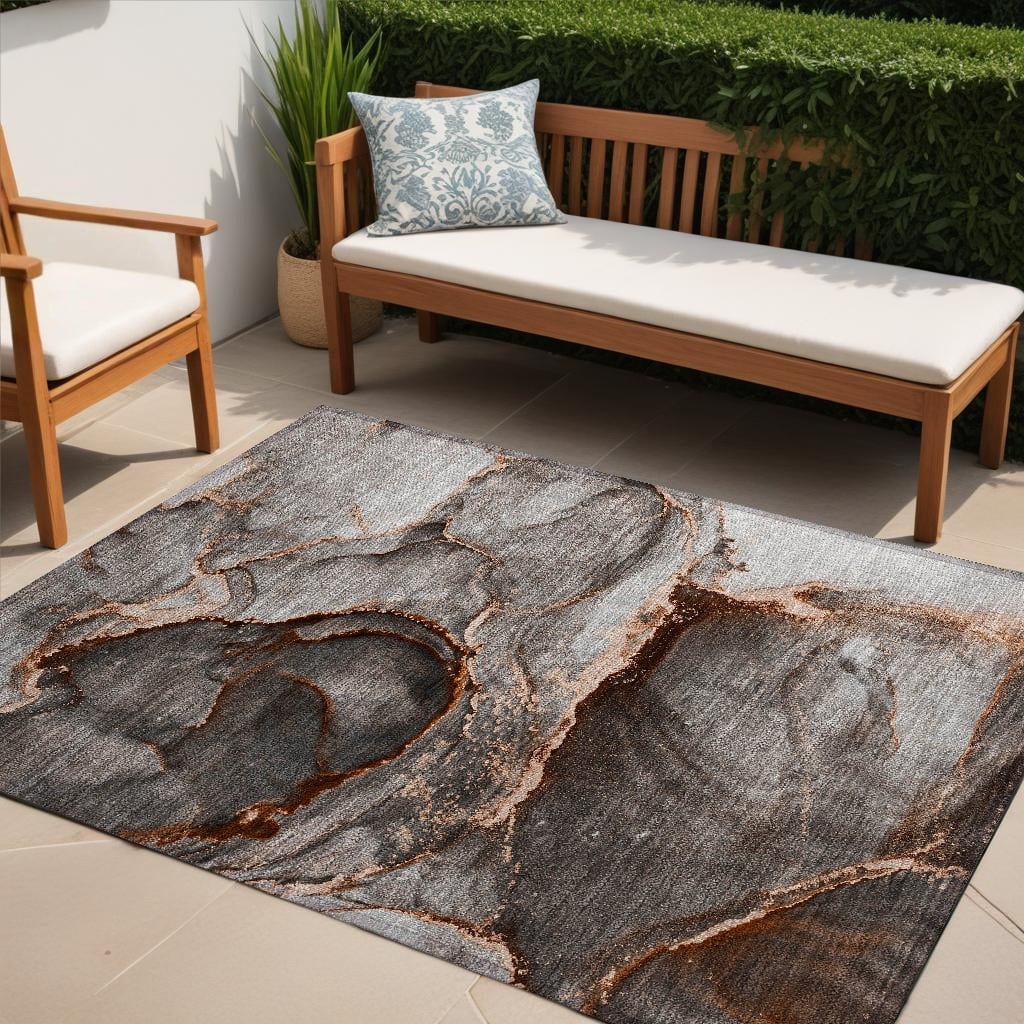 Peach Abstract Washable Non-Skid Area Rug - 5 x 8 ft - Stain Resistant