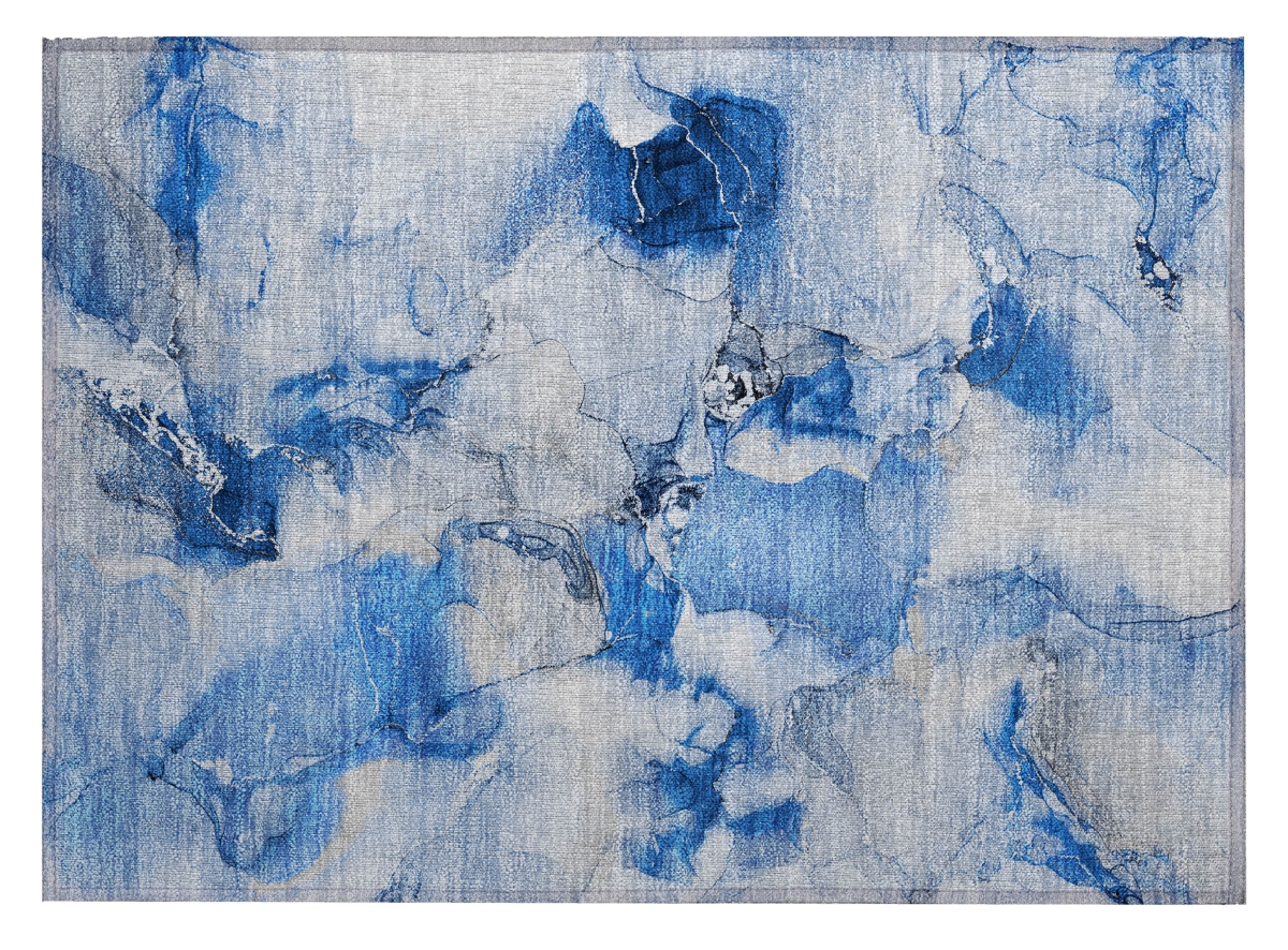 560645 2 x 3 ft. Blue & Ivory Abstract Washable Non Skid Indoor Outdoor Rectangle Machine Woven Area Rug