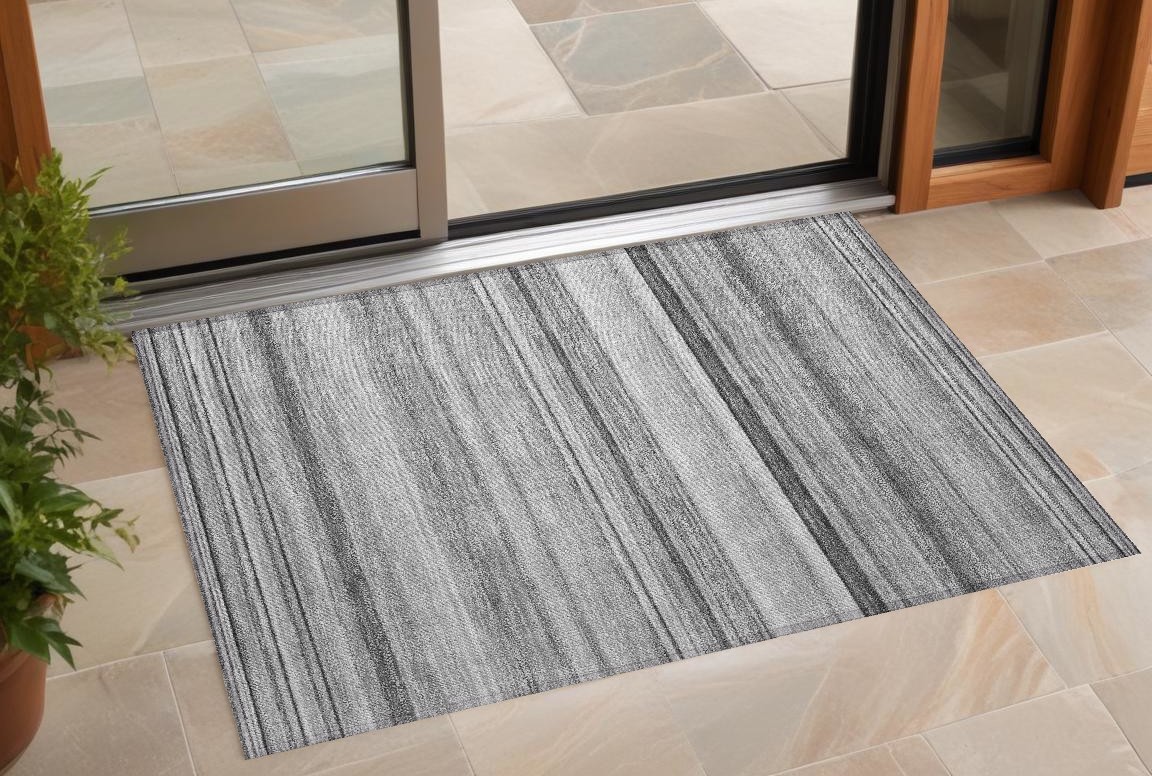 Gray Striped Washable Area Rug - 3 x 5 ft - Non-Skid - Stain Resistant