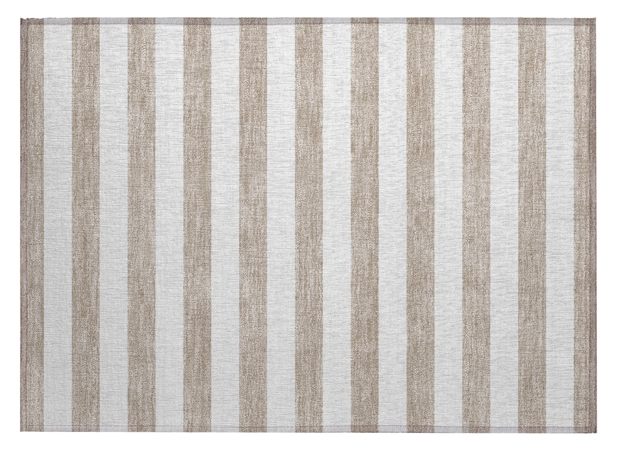 Taupe & White Striped Washable Area Rug - 2 x 3 ft - Stain Resistant