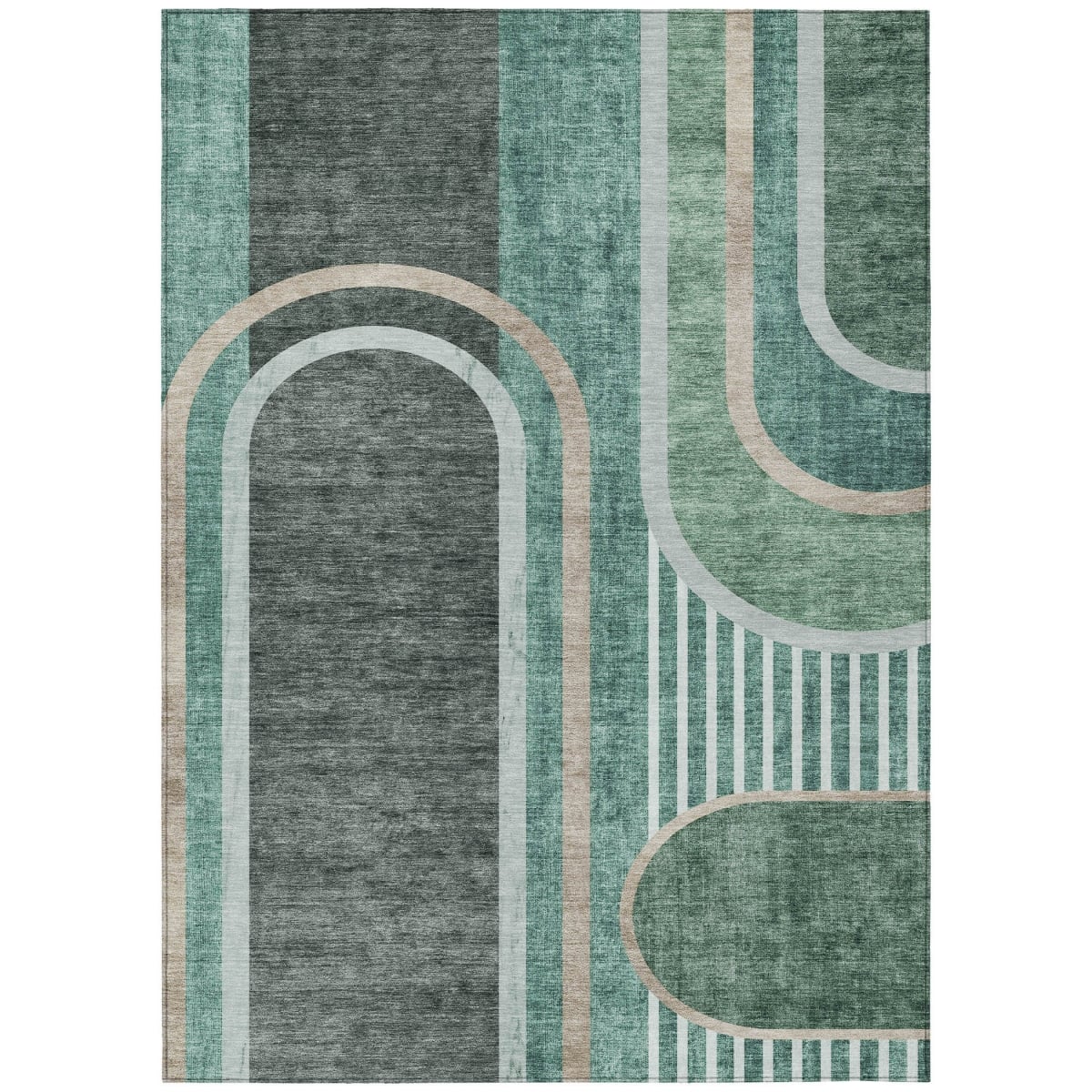 Abstract Black & Green Area Rug - 3 x 5 ft - Washable - Stain Resistant