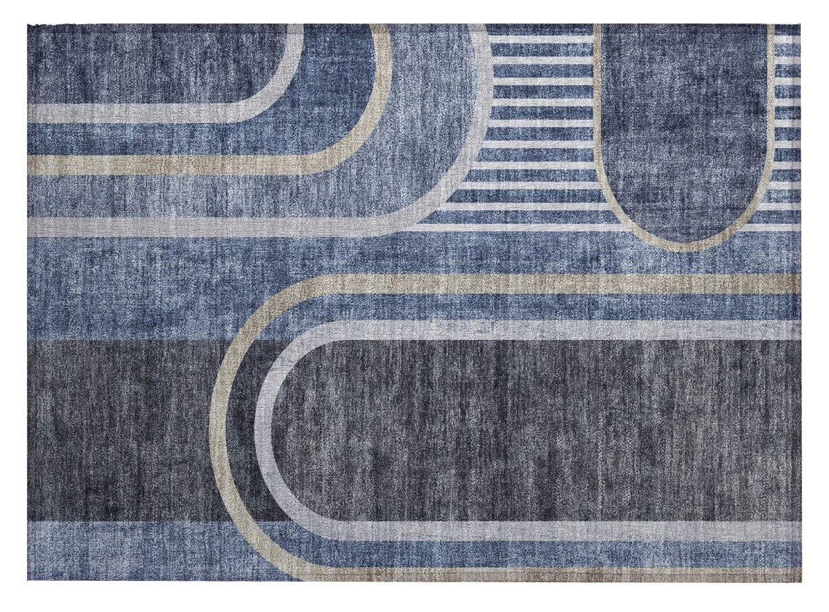 561320 2 x 3 ft. Blue & Black Abstract Washable Non Skid Indoor Outdoor Rectangle Machine Woven Area Rug
