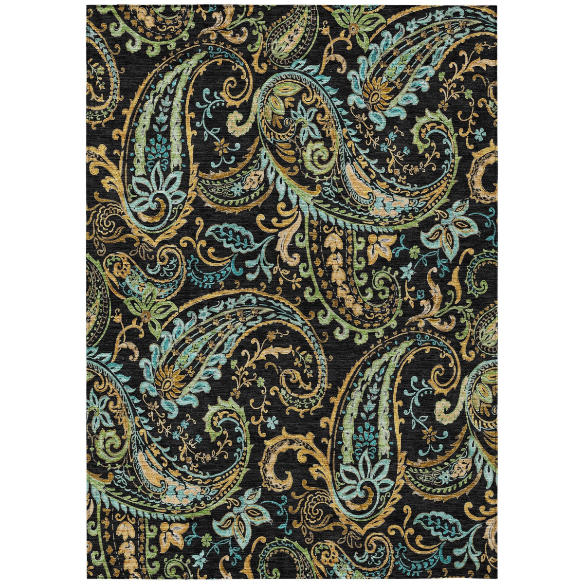 561386 3 x 5 ft. Black & Gold Paisley Washable Non Skid Indoor Outdoor Rectangle Machine Woven Area Rug