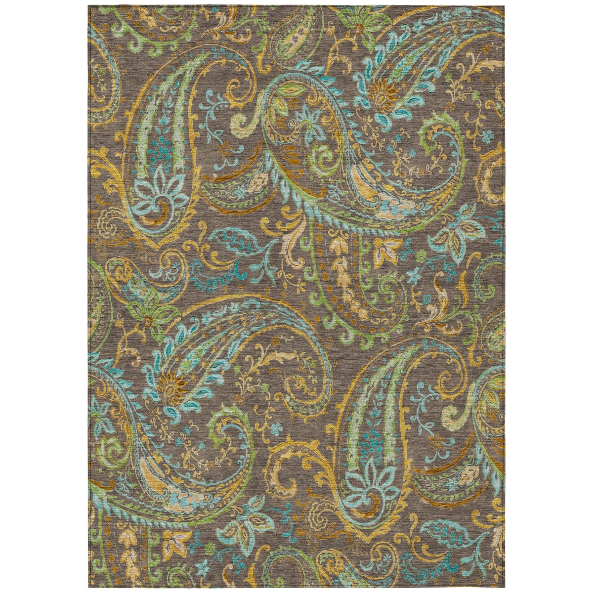 Chocolate Paisley Washable Area Rug - 3 x 5 ft - Non-Skid Design