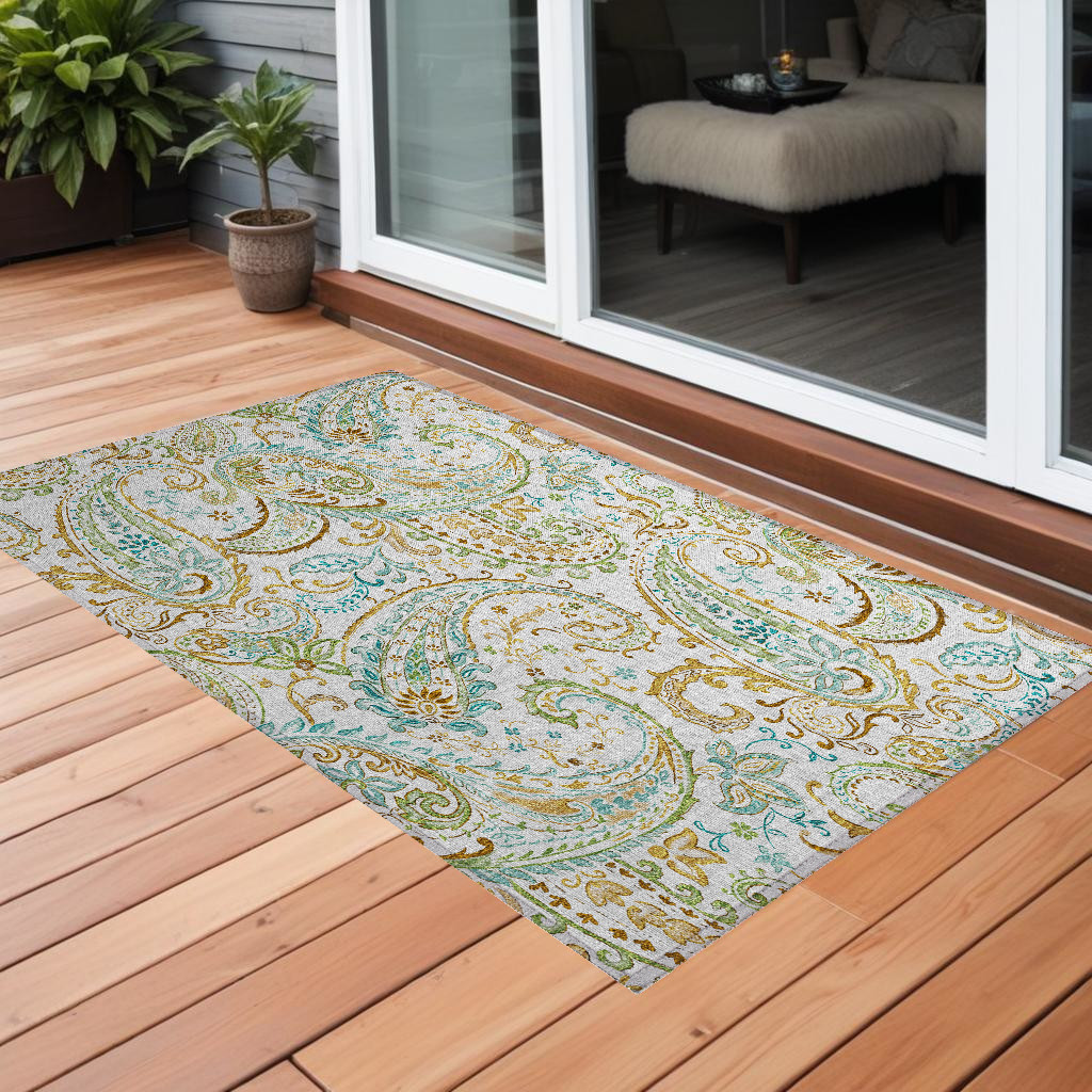 Ivory & Gold Paisley Area Rug - 2 x 3 ft. - Washable & Non-Skid