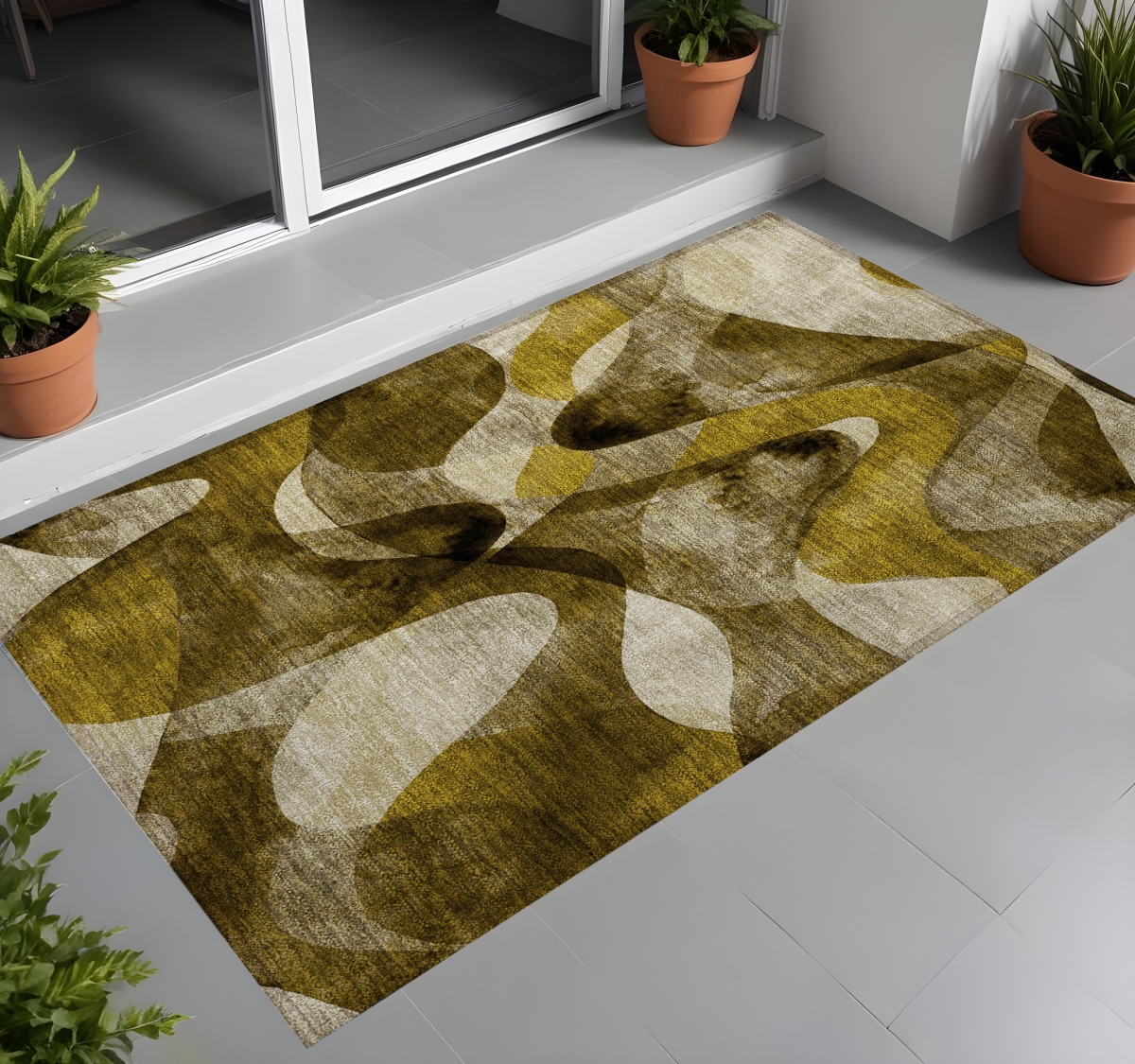 Coffee Abstract Washable Area Rug - 3 x 5 ft. - Rectangle - Stain Resistant