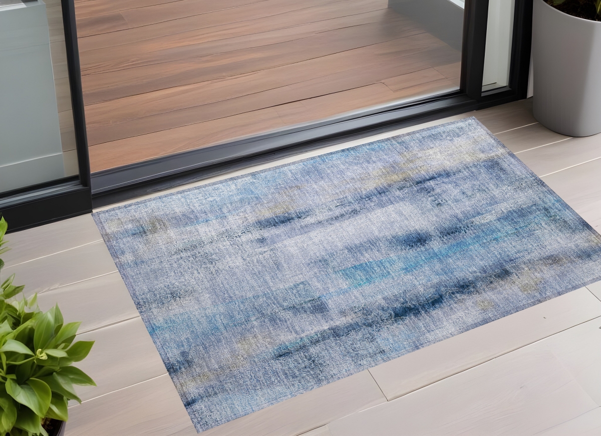 Blue Washable Non-Skid Area Rug - 2 x 3 ft. - Stain Resistant & UV Protected