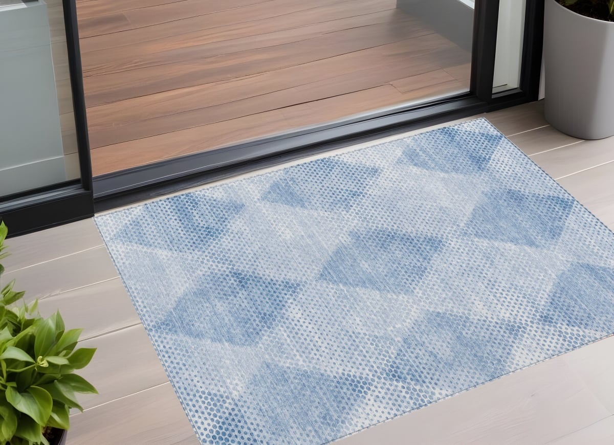 Geometric Blue Area Rug - 3 x 5 ft - Stain Resistant & Washable