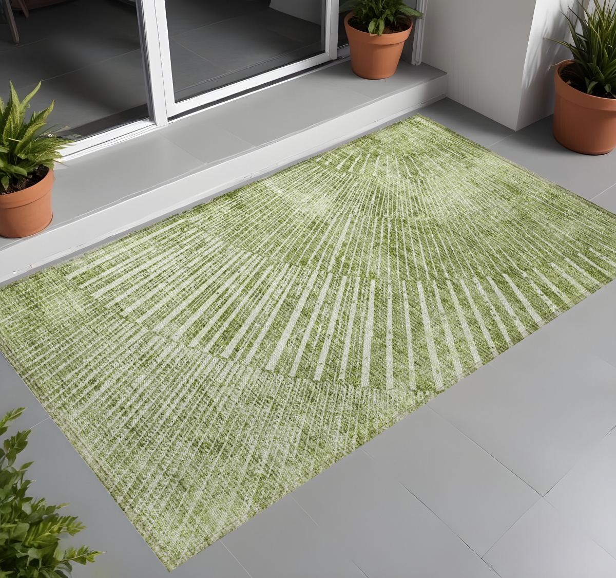 Sage Abstract Washable Non-Skid Area Rug - 3 x 5 ft - Stain Resistant