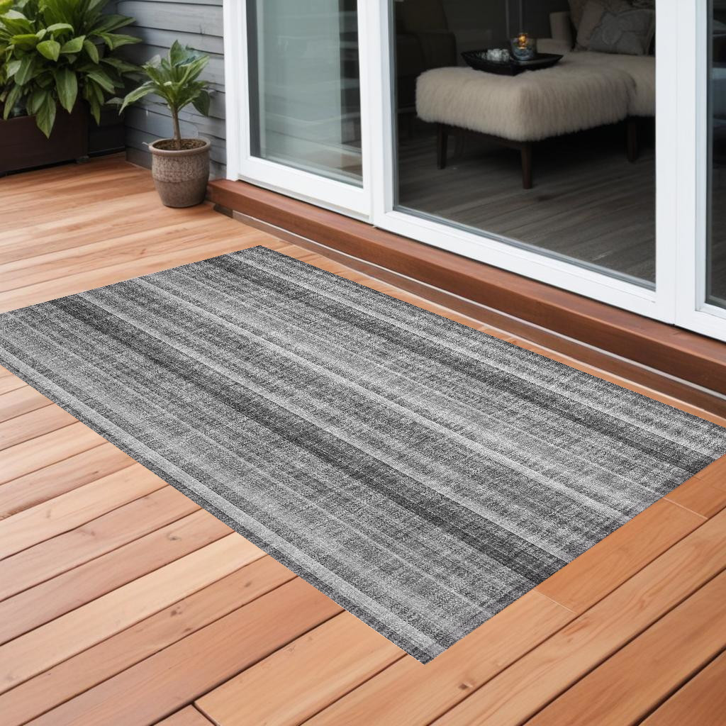 562038 2 x 3 ft. Gray Striped Washable Non Skid Indoor Outdoor Rectangle Machine Woven Area Rug