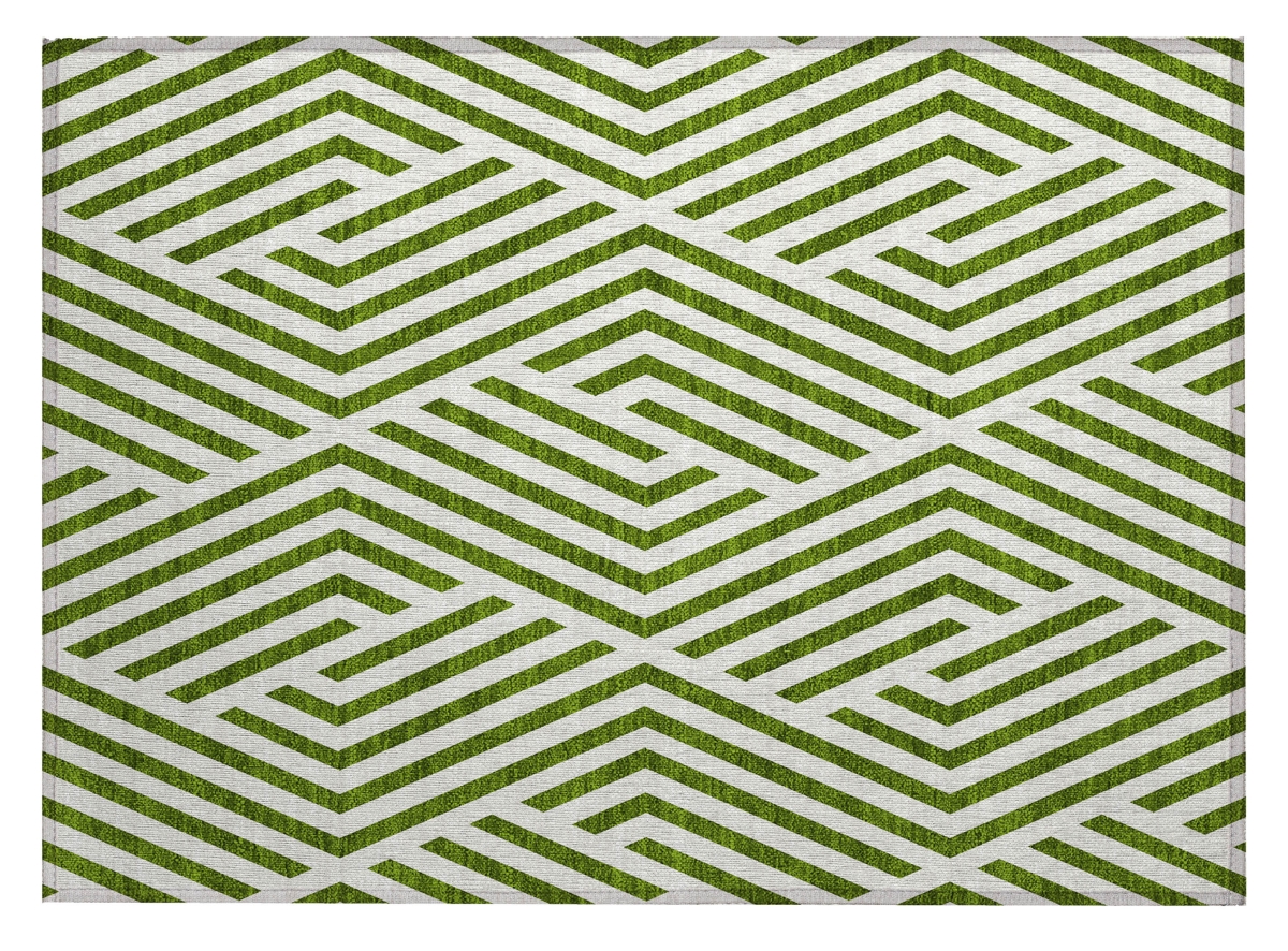 Geometric Washable Area Rug - Lime Green & White - 2 x 3 ft - Stain Resistant