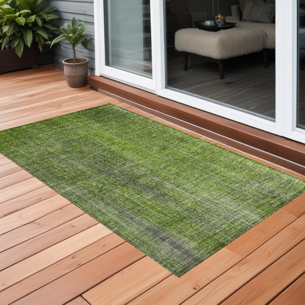 562590 3 x 5 ft. Green Striped Washable Non Skid Indoor Outdoor Rectangle Machine Woven Area Rug