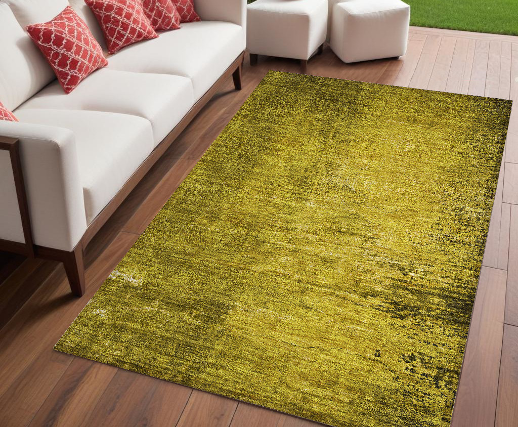 562681 5 x 8 ft. Gold Abstract Washable Non Skid Indoor Outdoor Rectangle Machine Woven Area Rug