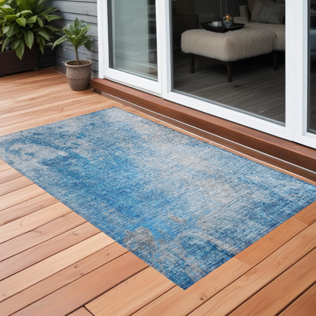 Abstract Blue & Gray Area Rug - 3 x 5 ft. - Machine Washable - Stain Resistant