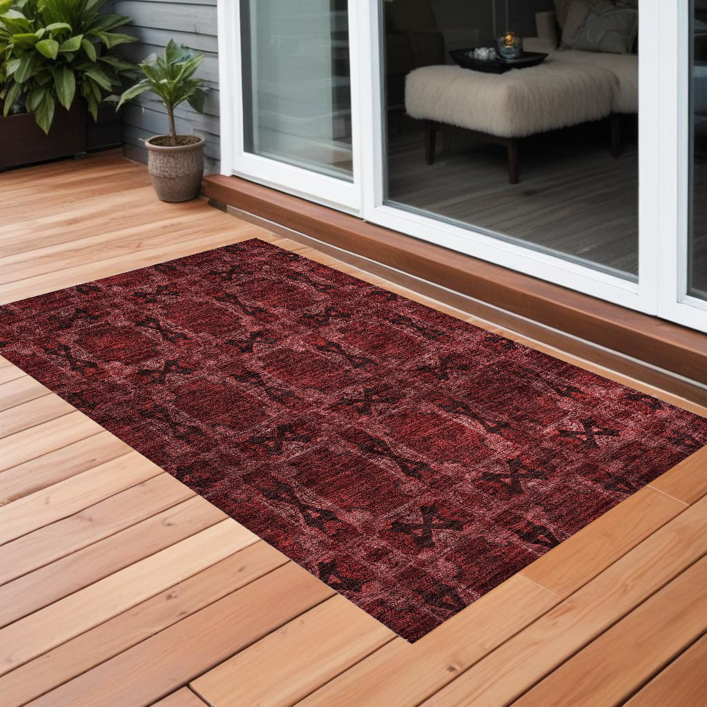 Burgundy & Black Floral Medallion Area Rug - 3 x 5 ft - Washable & Non-Skid