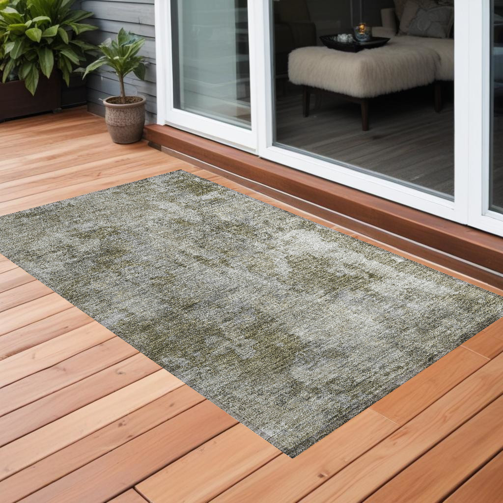 564227 3 x 5 ft. Green Abstract Washable Non Skid Indoor Outdoor Rectangle Machine Woven Area Rug