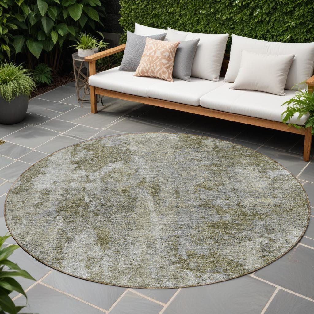 Round Abstract Green Area Rug - 8 ft. - Machine Washable - Stain Resistant
