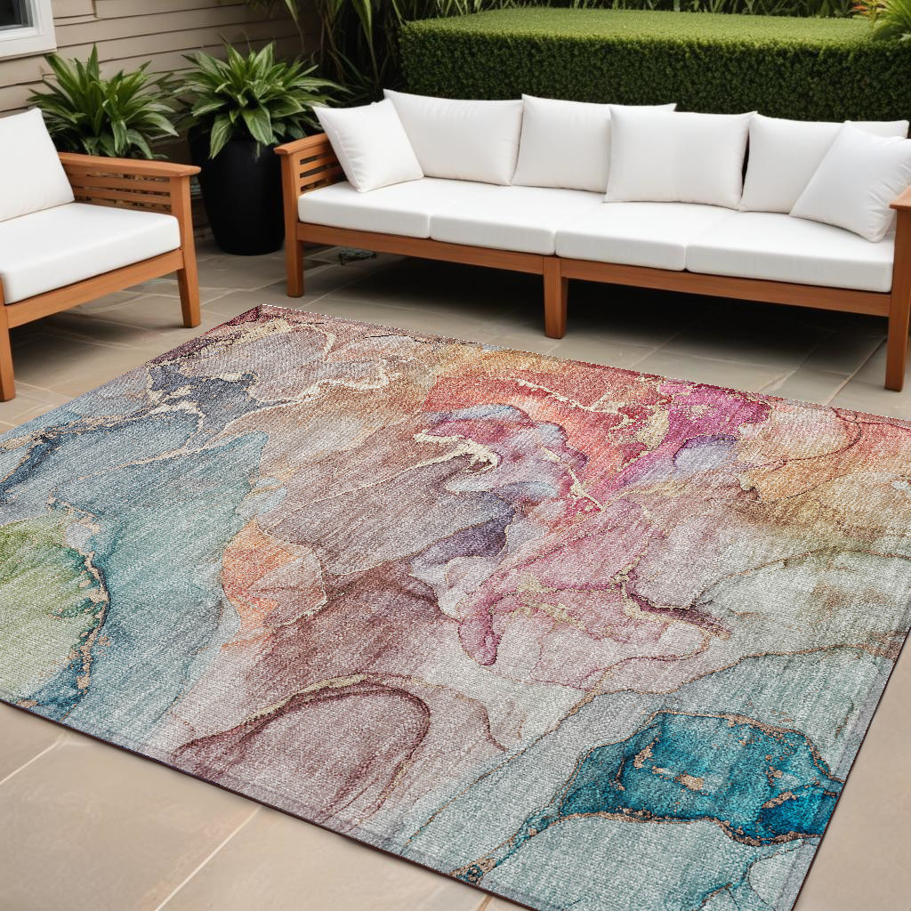 559176 10 x 14 ft. Abstract Washable Non Skid Indoor Outdoor Rectangle Machine Woven Area Rug