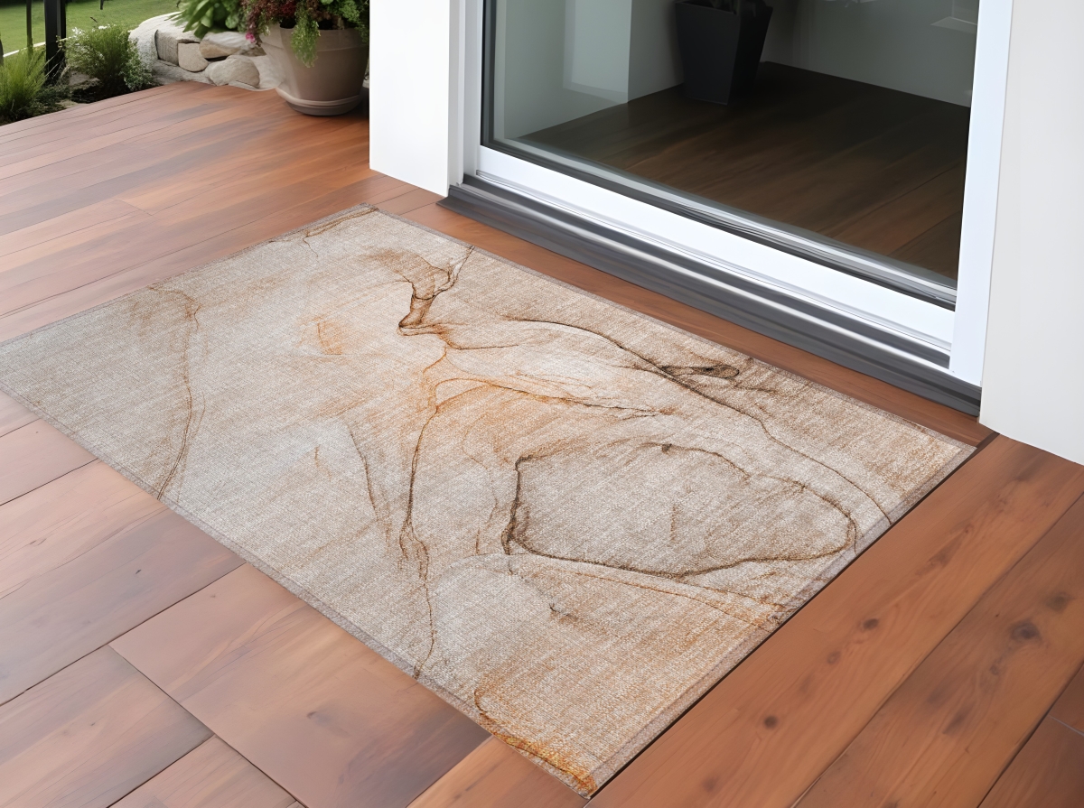 Abstract Gray & Orange Area Rug - 2 x 3 ft - Washable & Stain Resistant