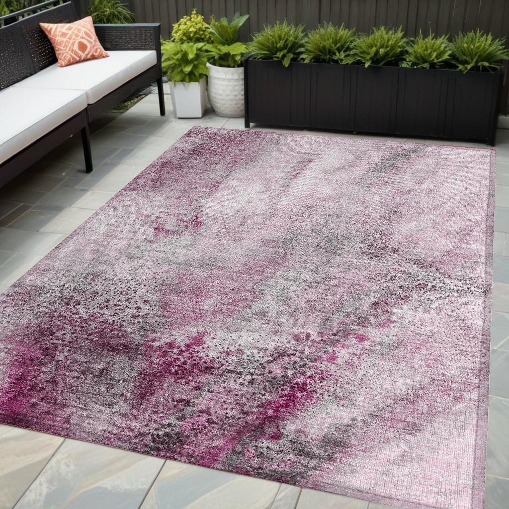 559599 5 x 8 ft. Pink Abstract Washable Non Skid Indoor Outdoor Rectangle Machine Woven Area Rug