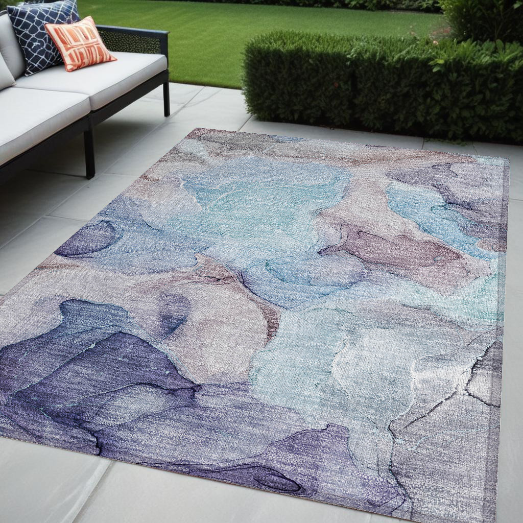 Blue Abstract Washable Area Rug - 5 x 8 ft. - Stain Resistant & Non-Skid
