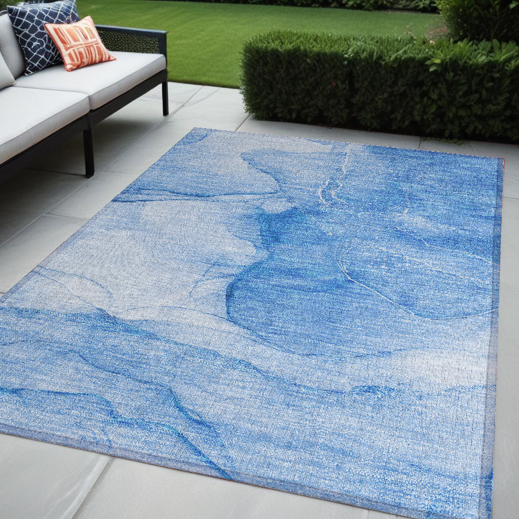 Blue Abstract Washable Area Rug - 5 x 8 ft - Stain Resistant & Non-Skid