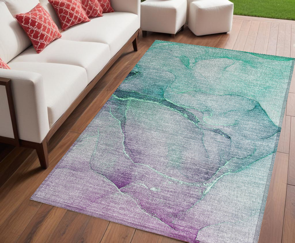 Green Abstract Washable Area Rug - 5 x 8 ft. - Non-Skid - Stain Resistant