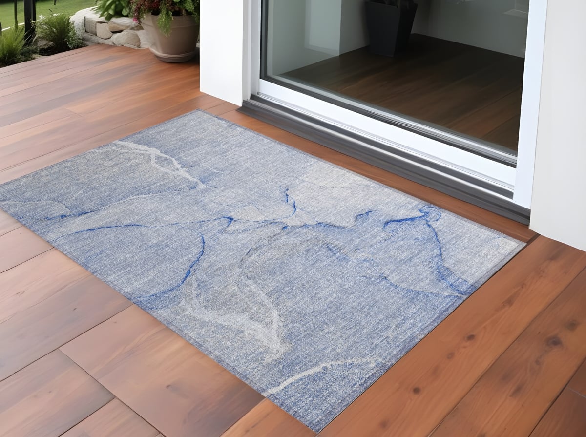 Blue Abstract Washable Area Rug - 3 x 5 ft - Non-Skid - Stain Resistant