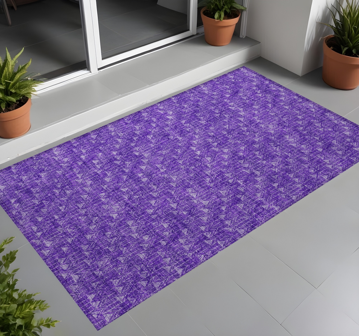 560115 3 x 5 ft. Purple Geometric Washable Non Skid Indoor Outdoor Rectangle Machine Woven Area Rug