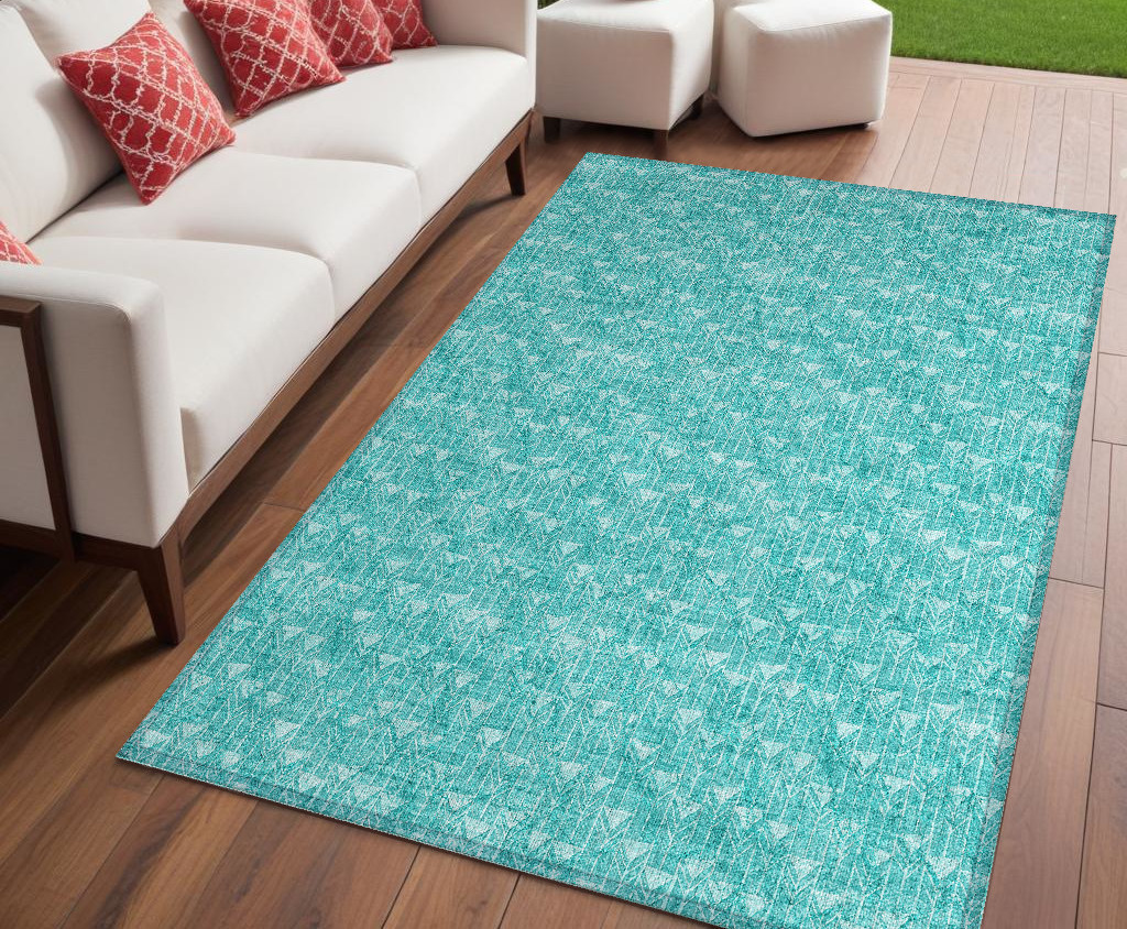 Turquoise Geometric Washable Area Rug - 5 x 8 ft - Stain Resistant & Non-Skid