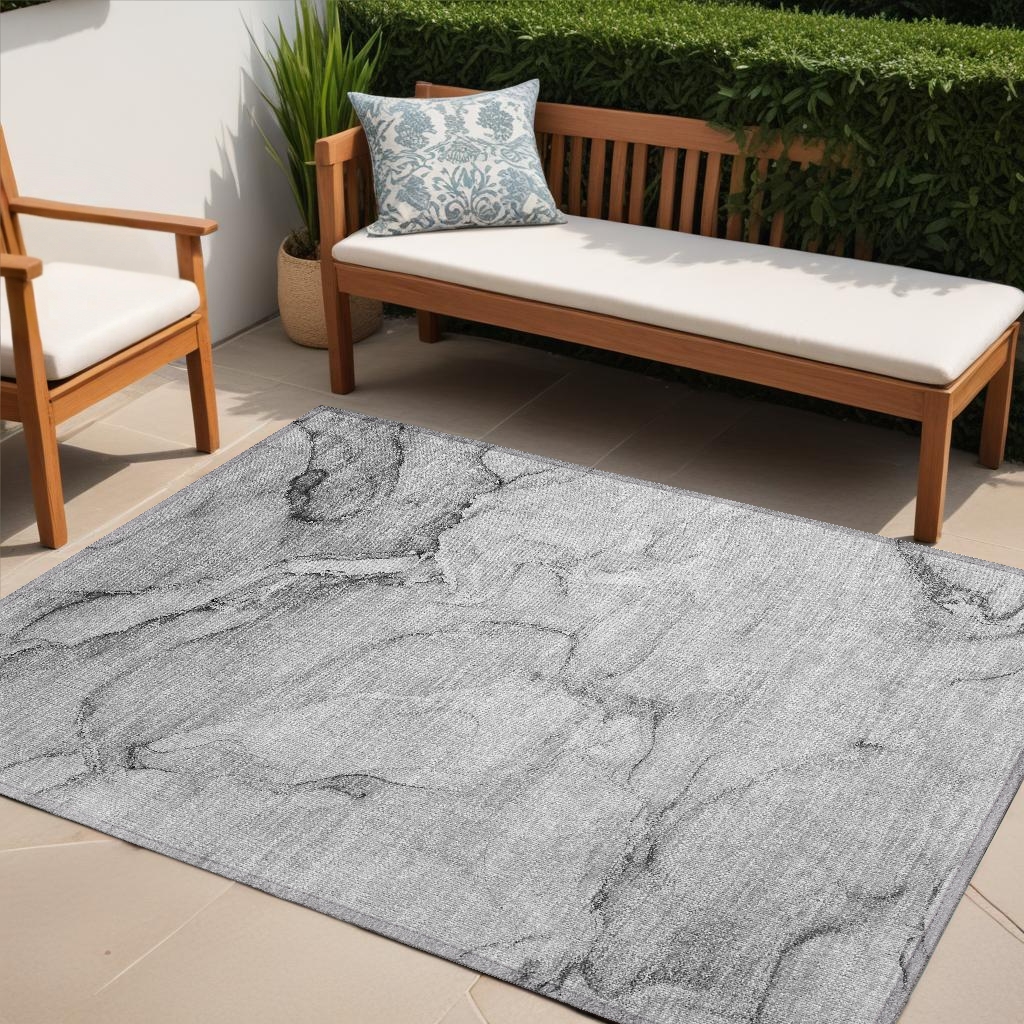 560206 5 x 8 ft. Gray Abstract Washable Non Skid Indoor Outdoor Rectangle Machine Woven Area Rug
