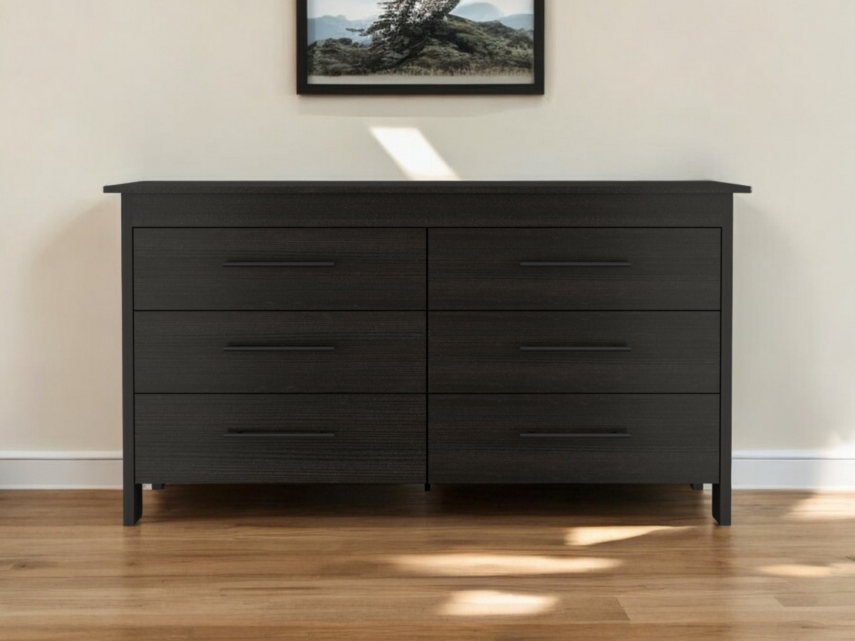 544018 59 in. Black Six Drawer Double Dresser