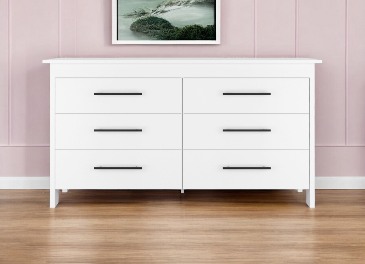 544019 59 in. White Six Drawer Double Dresser