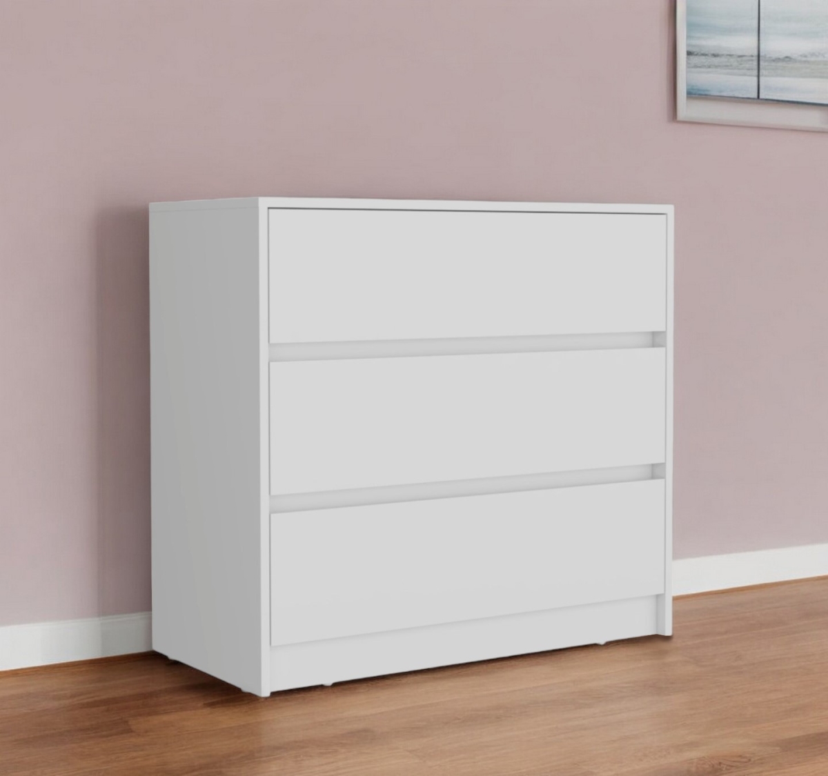 544037 34 in. White Three Drawer Dresser