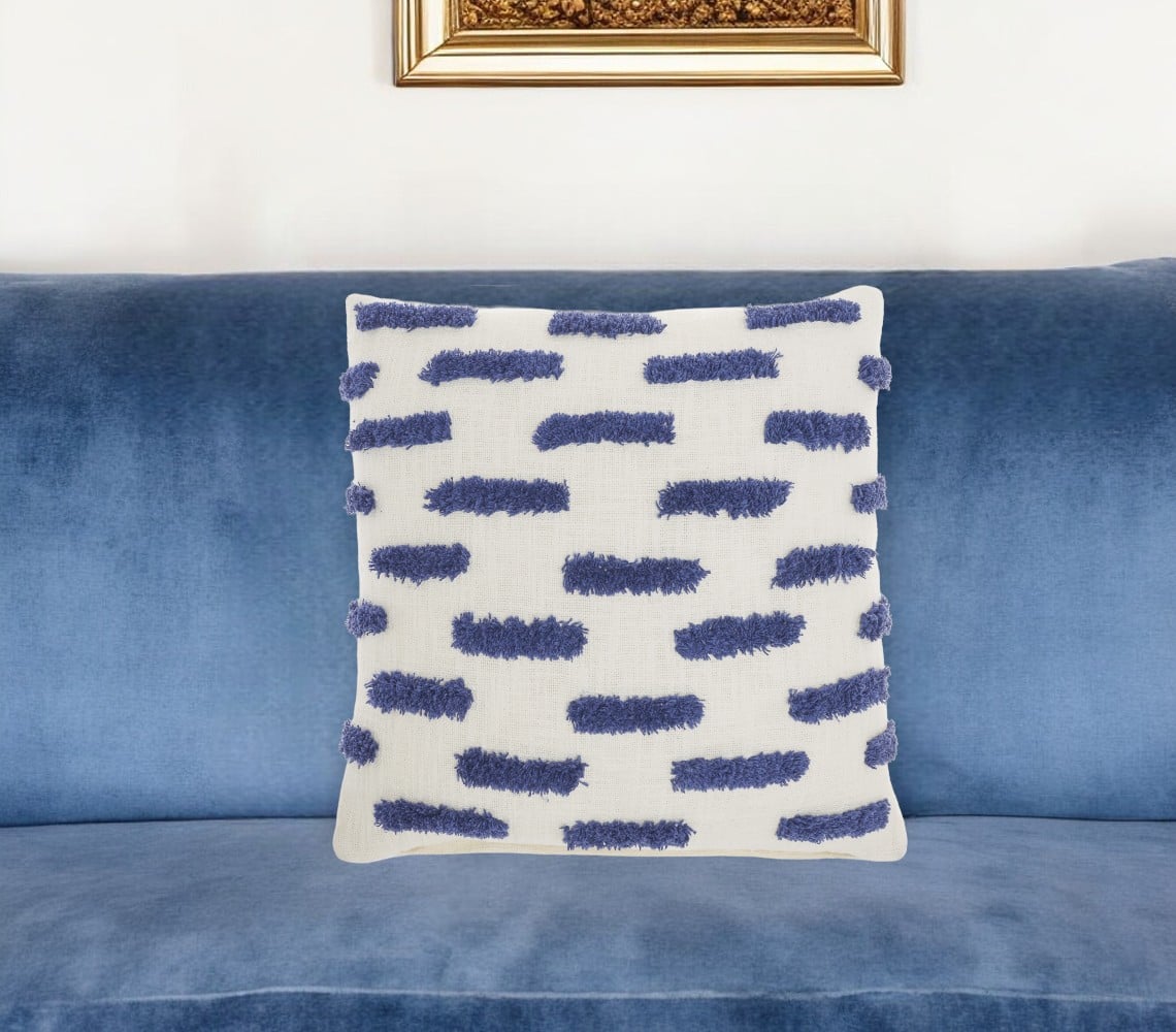 527791 18 in. Blue & White Geometric Cotton Throw Pillow