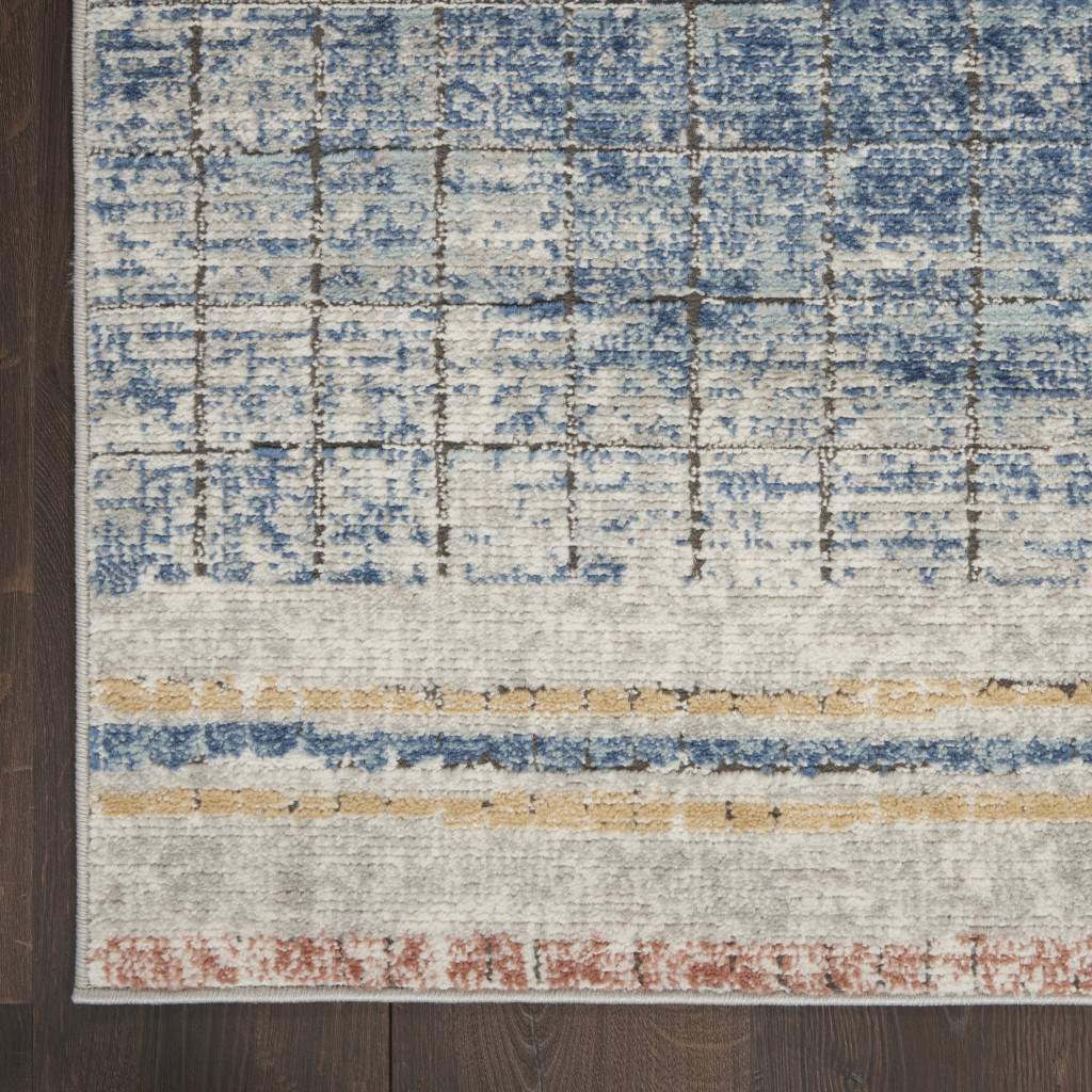 Blue Abstract Power Loomed Rectangle Area Rug - 2' x 4' - Non-Skid Design