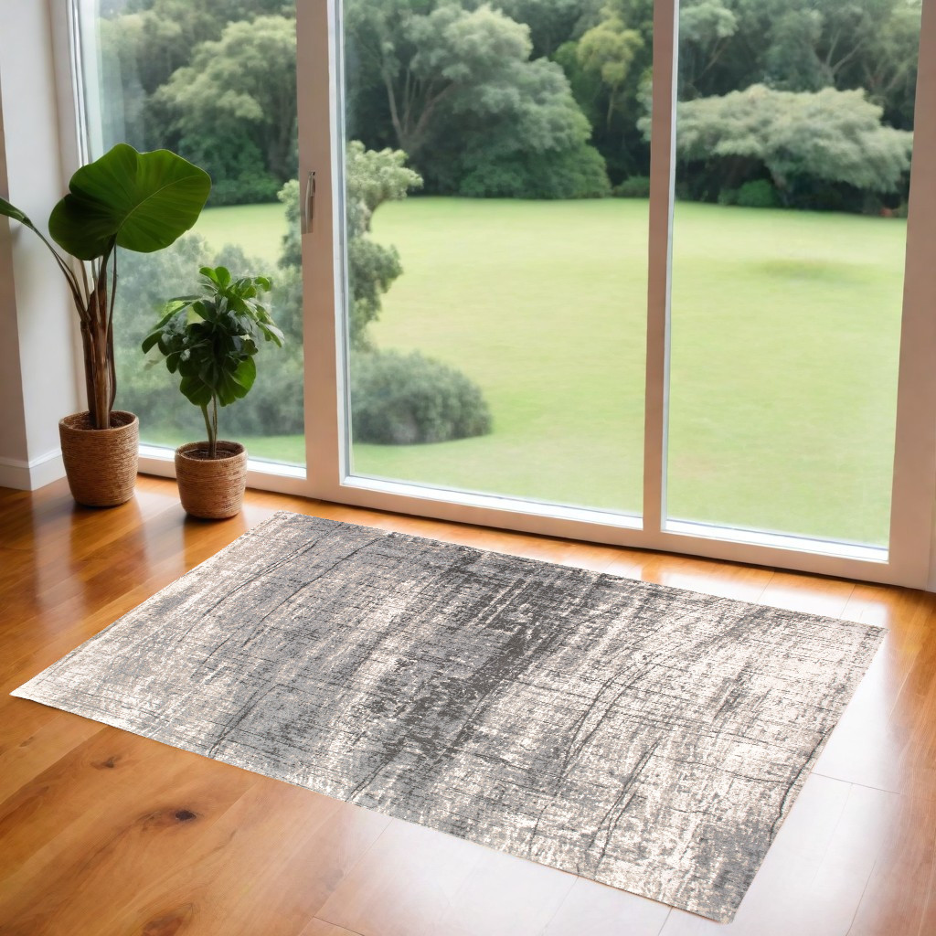 548396 3 x 5 ft. Gray & White Abstract Non Skid Rectangle Machine Woven Area Rug