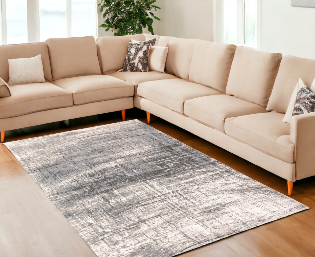 548398 6 x 8 ft. Gray & White Abstract Non Skid Rectangle Machine Woven Area Rug