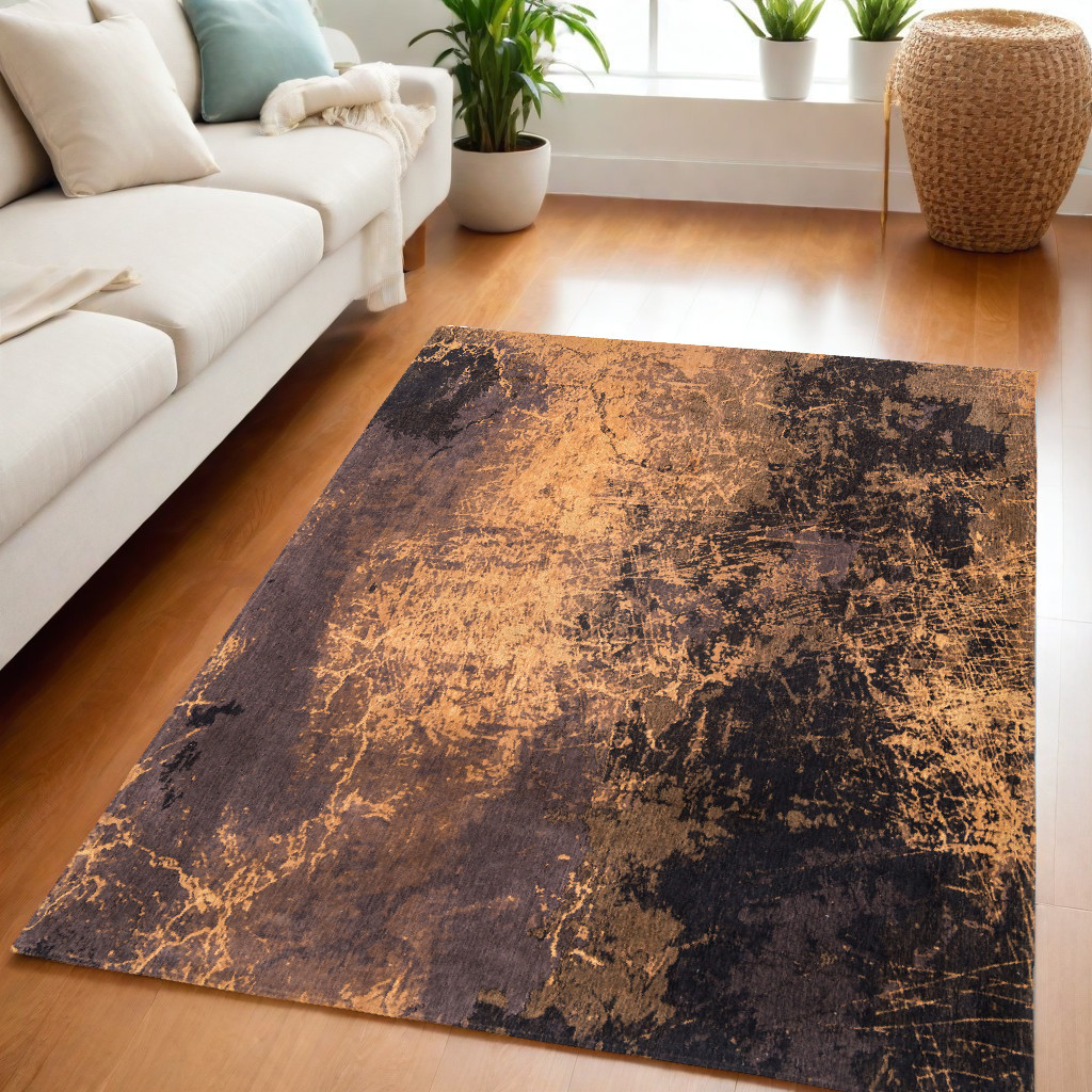 548437 5 x 7 ft. Yellow & Brown Abstract Non Skid Rectangle Machine Woven Area Rug