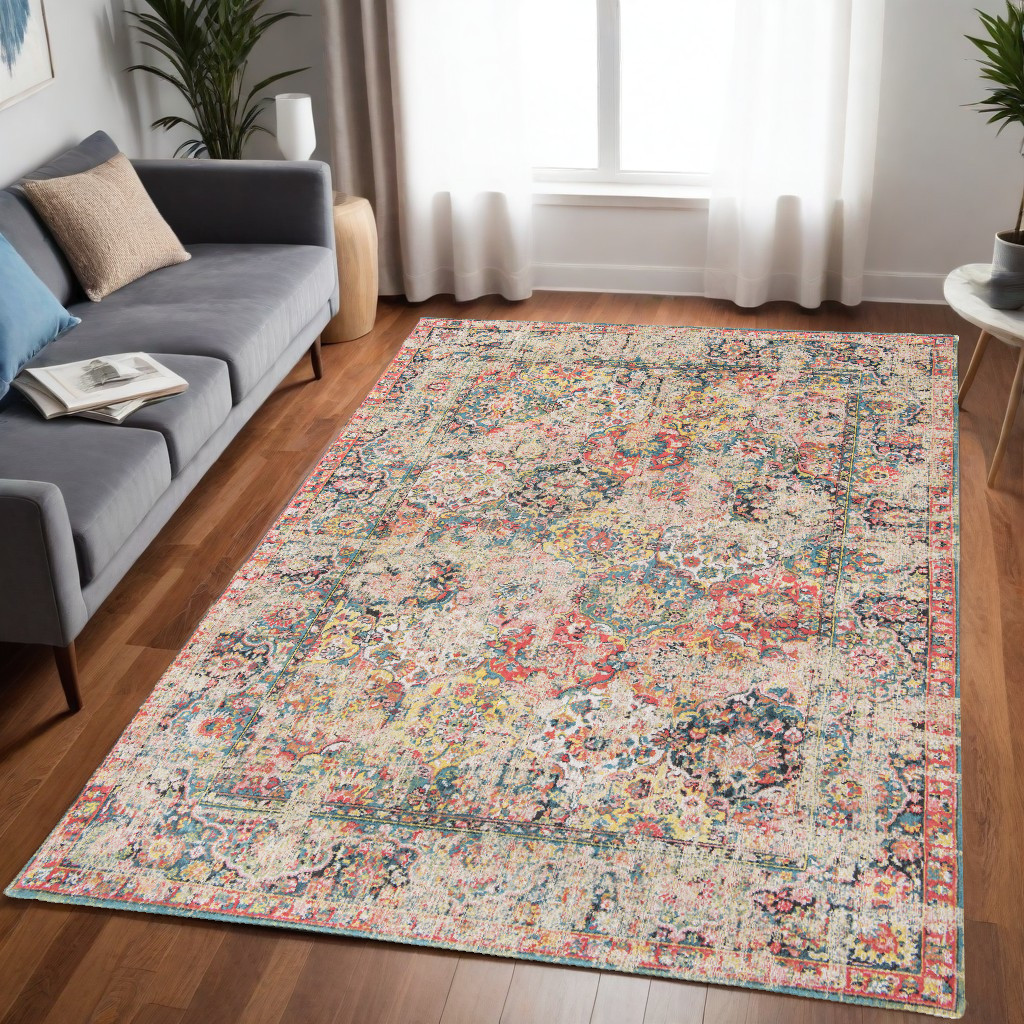 548467 5 x 7 ft. Red Oriental Non Skid Rectangle Machine Woven Area Rug