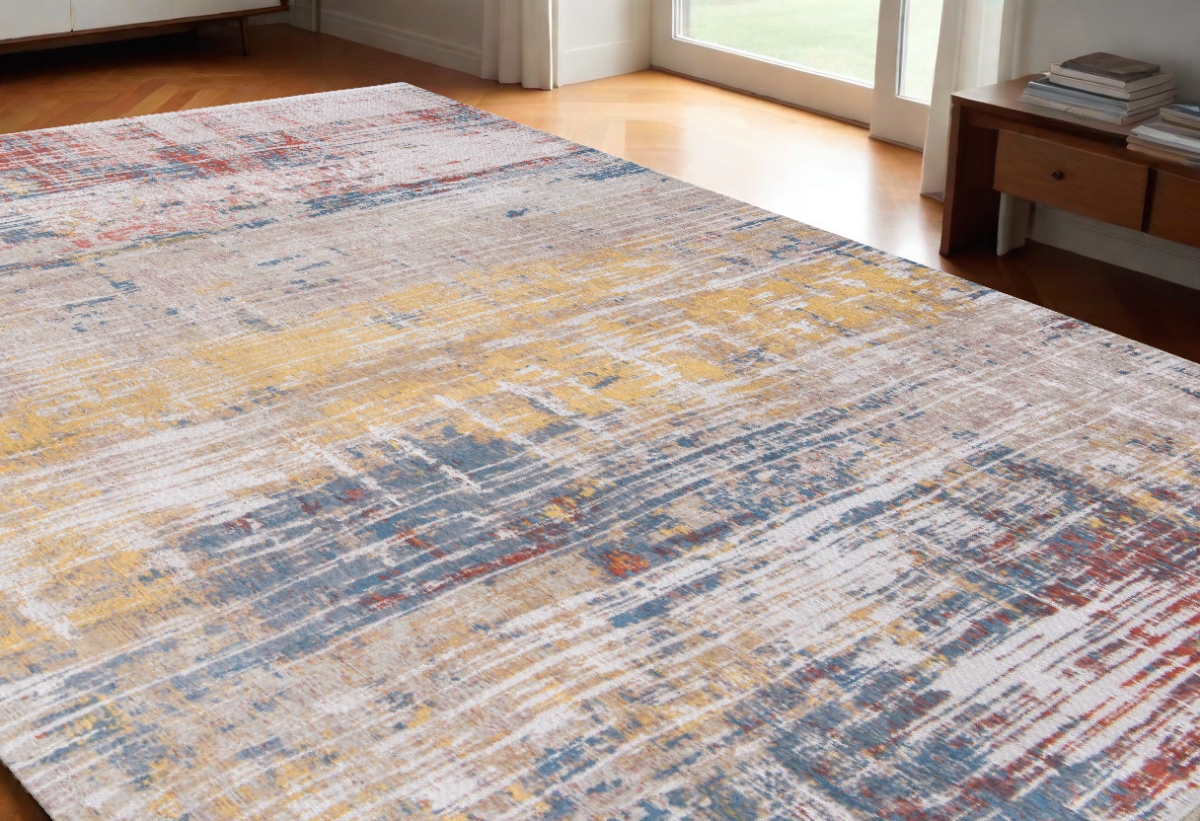 548473 5 x 7 ft. White Abstract Non Skid Rectangle Machine Woven Area Rug