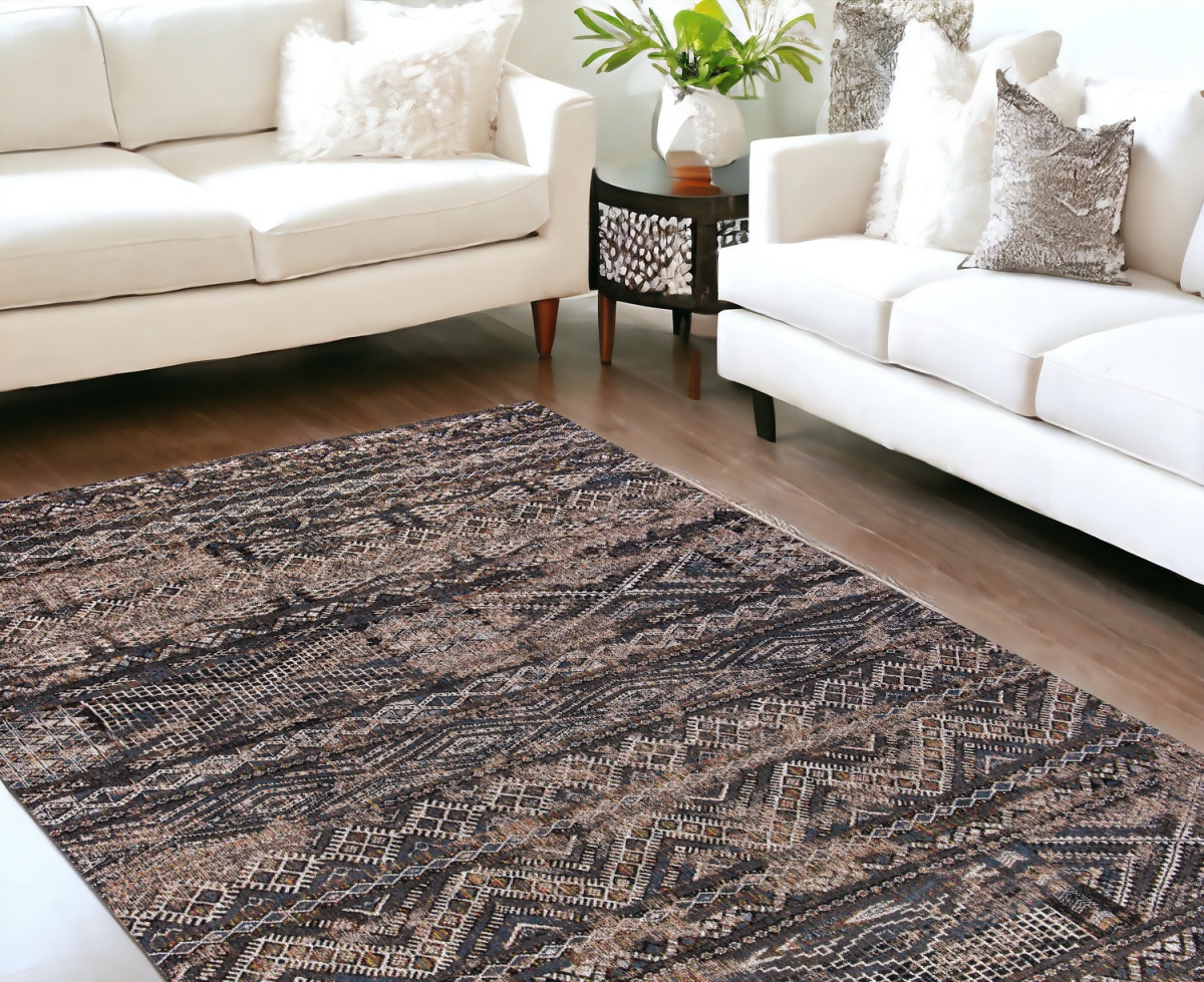 548601 9 x 13 ft. Gray & Beige Oriental Non Skid Rectangle Machine Woven Area Rug