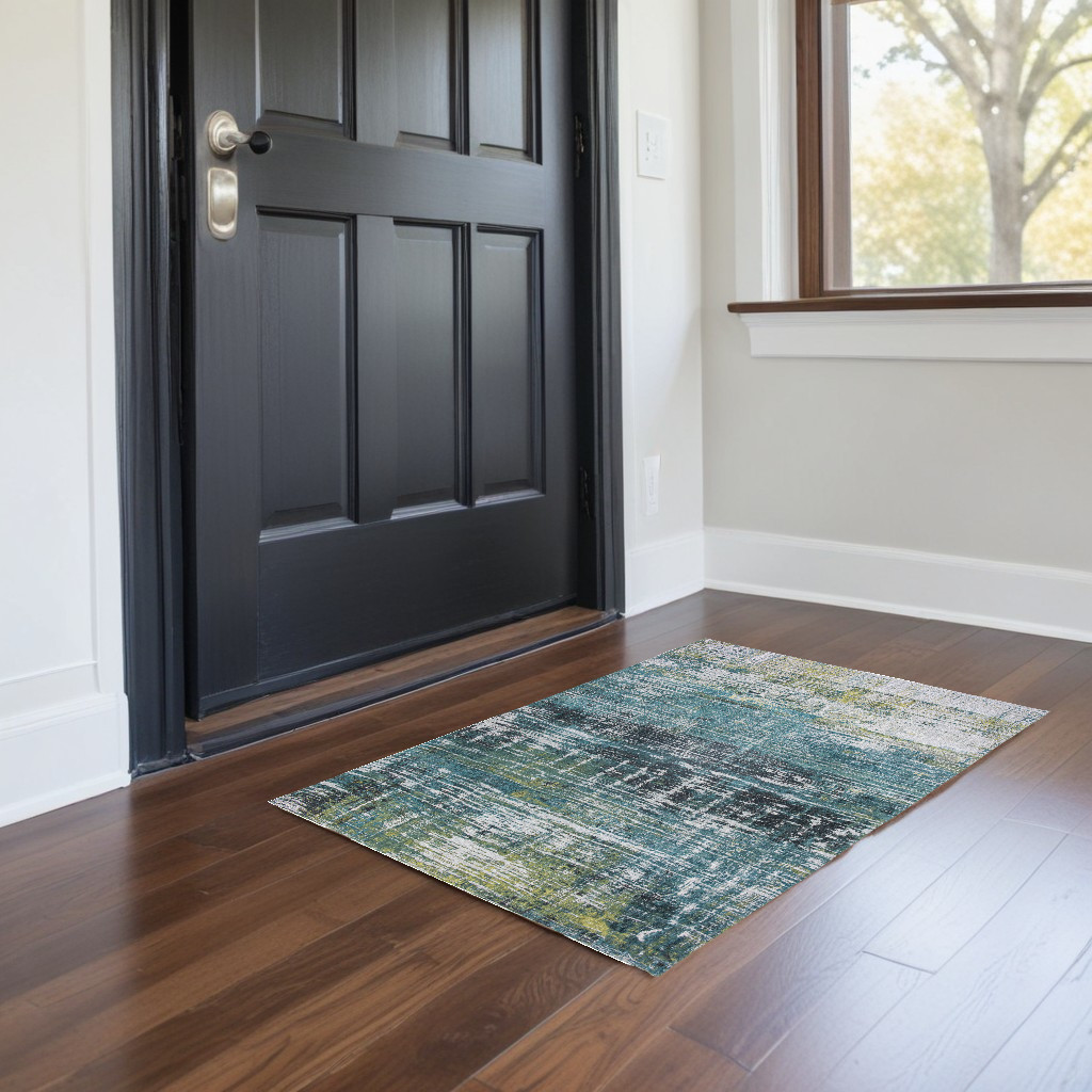 548623 3 x 5 ft. Blue & Green Abstract Non Skid Rectangle Machine Woven Area Rug