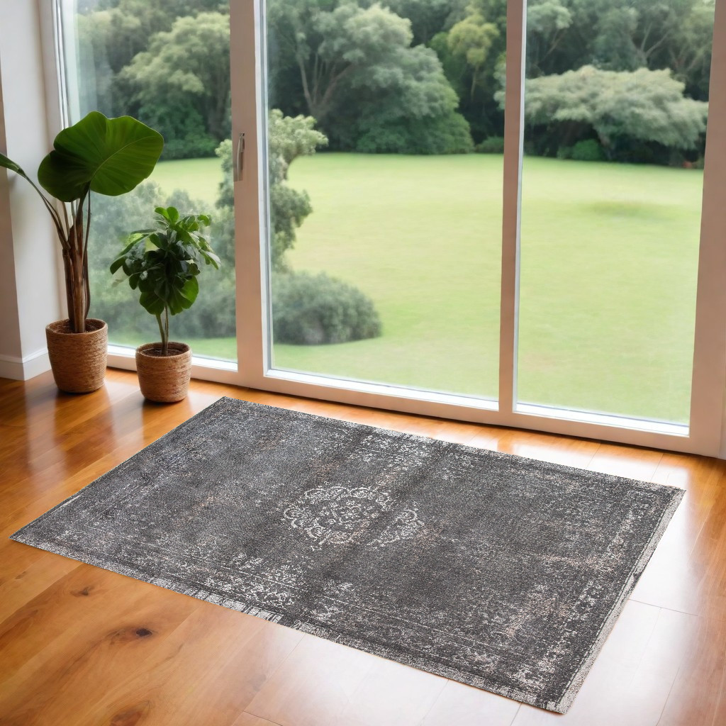 548645 3 x 5 ft. Gray Medallion Non Skid Rectangle Machine Woven Area Rug