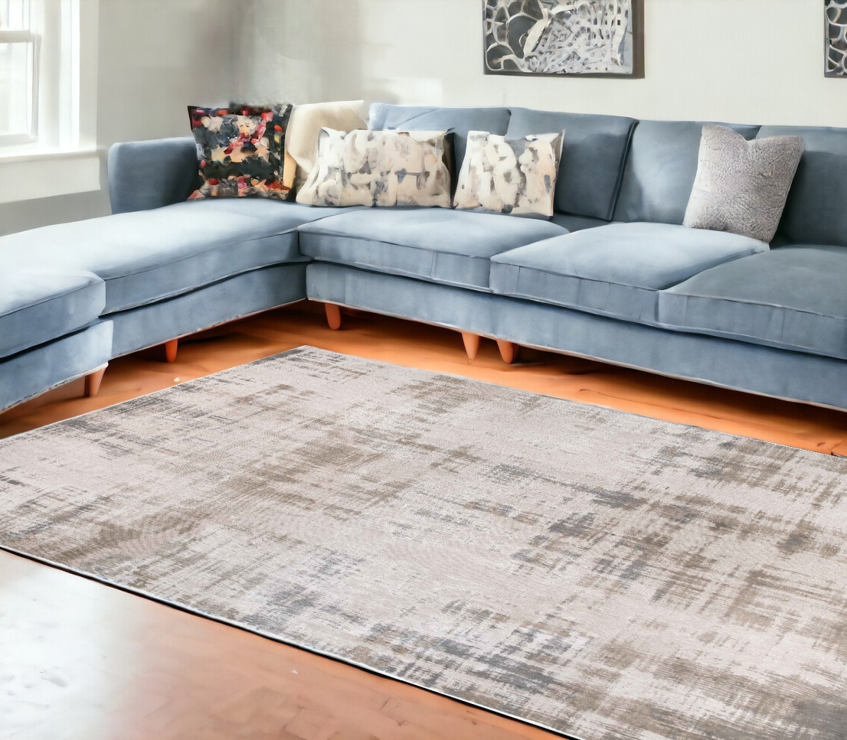548653 7 x 9 ft. Gray & Beige Abstract Non Skid Rectangle Machine Woven Area Rug