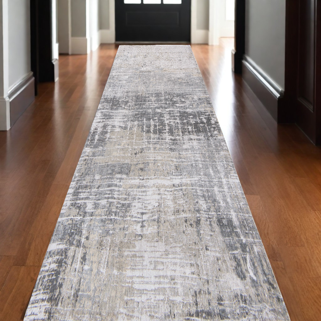 551685 10 ft. Gray & White Abstract Non Skid Rectangle Machine Woven Area Rug